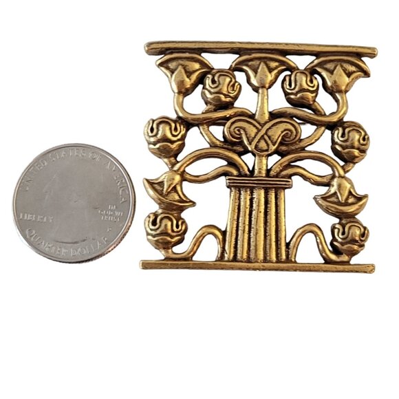 Metropolitan Museum of Art Gold Tone Corbel Flower Tree of Life Pin Brooch, M601 - Picture 7 of 10